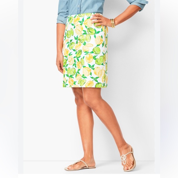 Talbots CLASSIC COTTON A-LINE SKIRT LEMON & LIME Novelty Print Skirt NWT size 2 - Picture 2 of 6